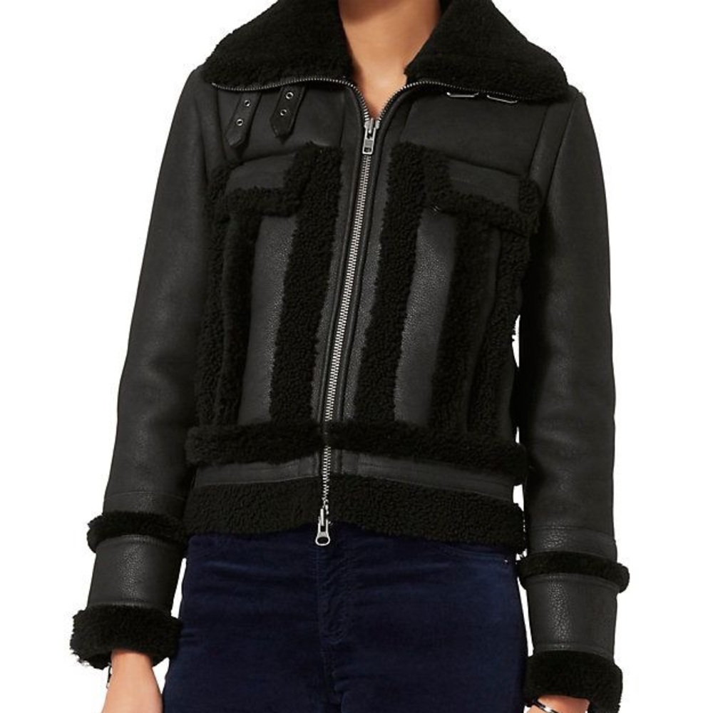 Intermix black Megan Shearling Leather Jacket
